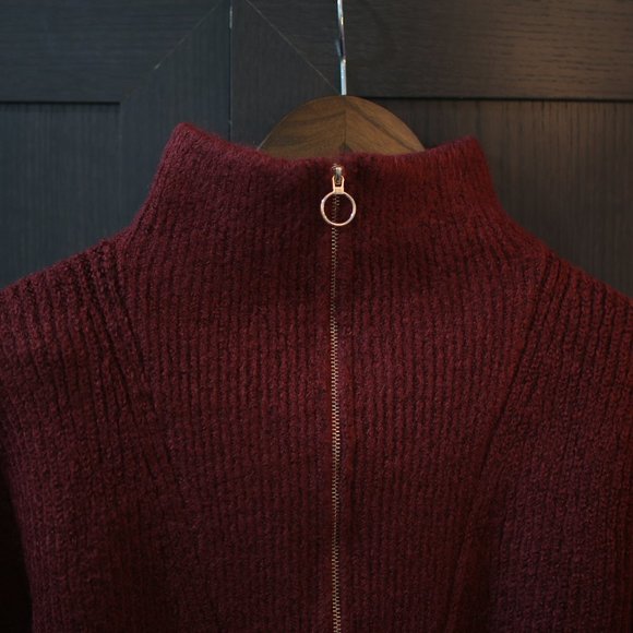NWOT Long Sleeve Burgundy Sweater With Front Zipper. - Picture 3 of 8